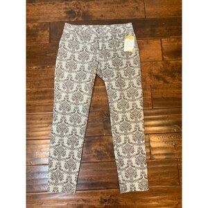 Cartonnier Anthropologie Silver Floral Filigree Straight Ankle Pants Size 2